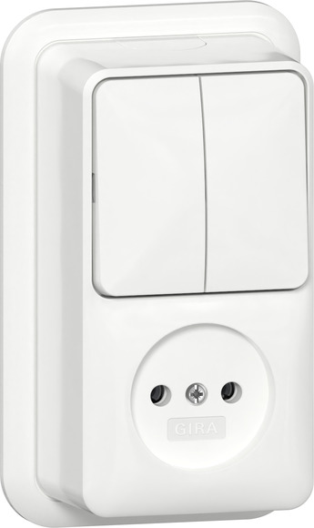 Gira opbouw Combinatie&nbsp;wandcontactdoos&nbsp; ZA&nbsp;2P&nbsp;Serieschakelaar met&nbsp;montageplaat zuiver&nbsp;wit&nbsp; 447511 afbeelding 2