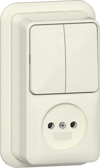 Gira opbouw Combinatie wandcontactdoos ZA 2P Serieschakelaar met montageplaat crème wit 447510 afbeelding 2