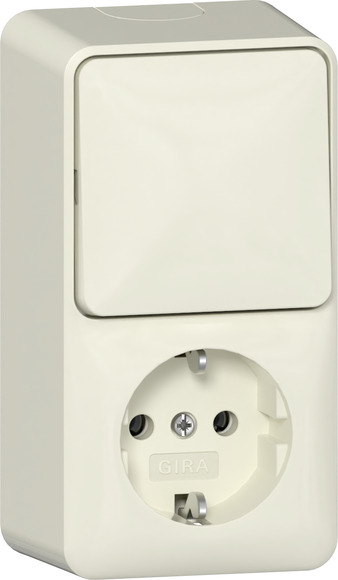 Gira opbouw Combinatie Wandcontactdoos +RA met montageplaat crème wit wisselschakelaar 417612 afbeelding 2