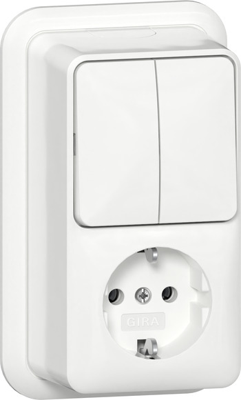 Gira opbouw Combinatie Wandcontactdoos +RA Serieschakelaar met montageplaat zuiver wit 417511 afbeelding 2