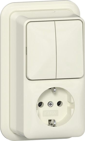 Gira opbouw Combinatie Wandcontactdoos +RA Serieschakelaar met montageplaat crème wit 417510 afbeelding 2