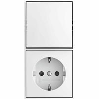 Busch-Jaeger Opbouw combinatie wandcontactdoos RA kindveilig en wissel schakelaar b-AP alpine wit afbeelding 2