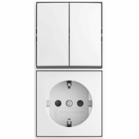 Busch-Jaeger Opbouw combinatie wandcontactdoos RA kindveilig en serie schakelaar b-AP alpine wit afbeelding 2