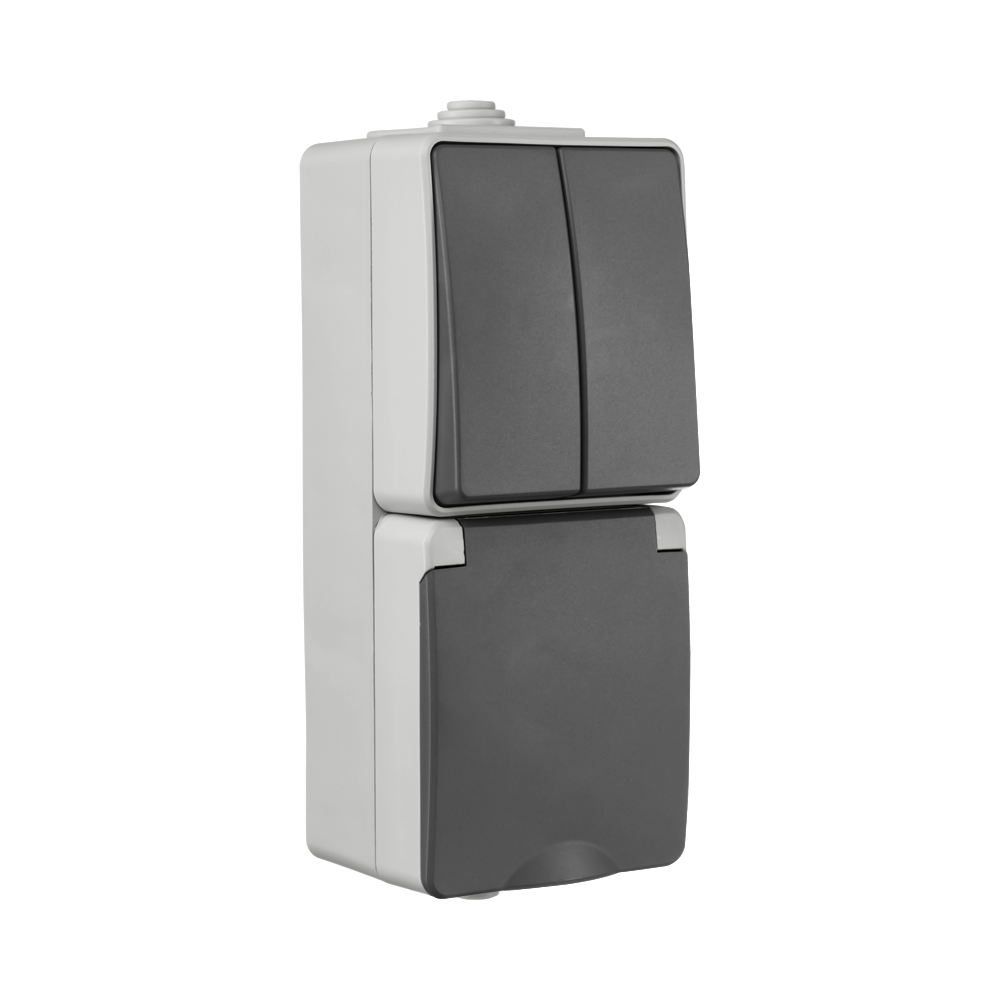 ION Opbouw Combinatie Verticaal Wandcontactdoos en Serieschakelaar IP55 Gr afbeelding 3