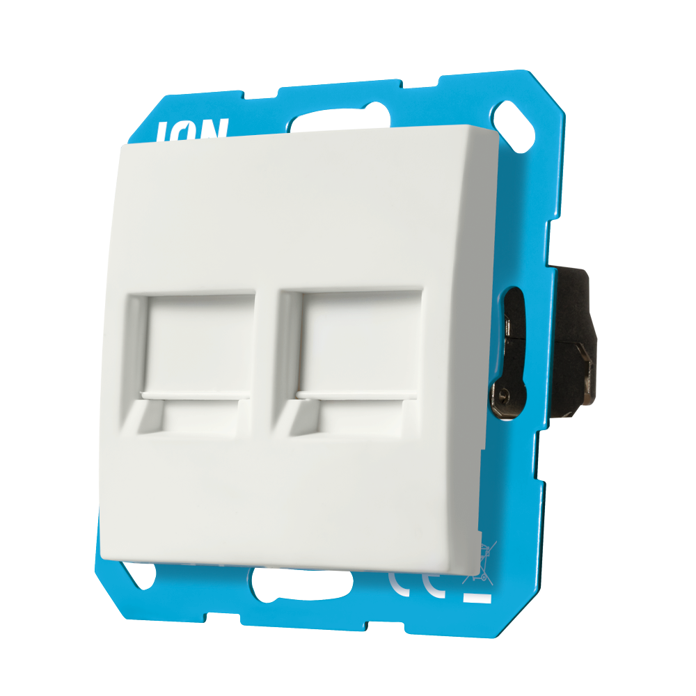 ION Modular Jack 2-voudig met Centraalplaat E1 Mat Alpin Wit afbeelding 3