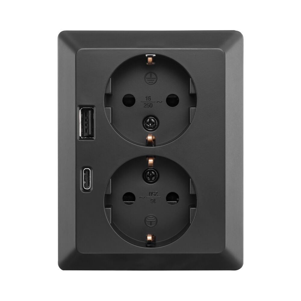 ION Wandcontactdoos Half Opbouw 2-voudig RA USB A + USB C Mat Zwart afbeelding 2