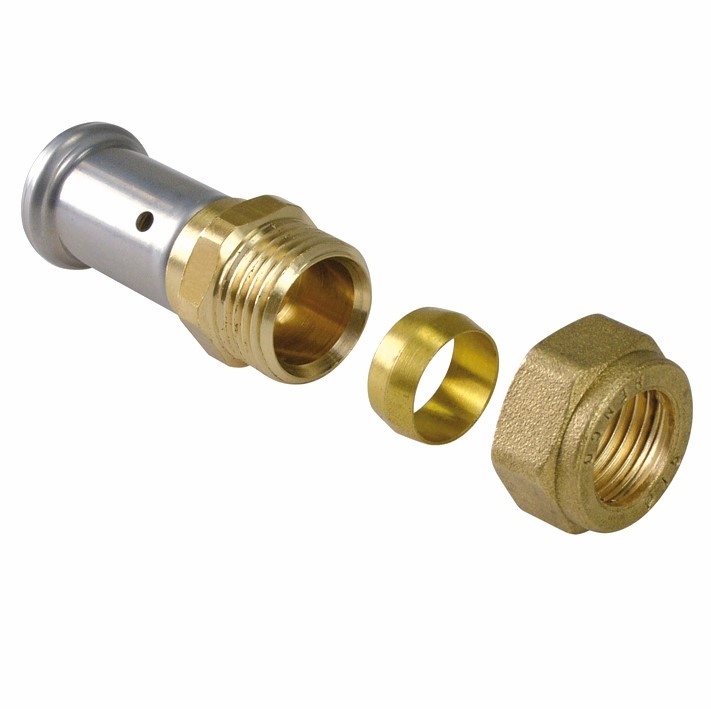 Henco messing pers press naar schroefkoppeling koperbuis 16x15mm afbeelding 2