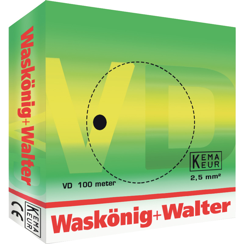 Waskönig Installatiedraad VD (H07V-U) 2,5mm² Eca geel/groen (doos 100m)