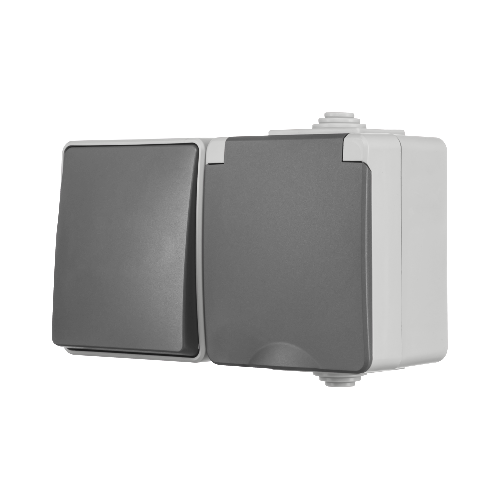 ION Opbouw Combinatie Wandcontactdoos en Wisselschakelaar IP55 Grijs afbeelding 4