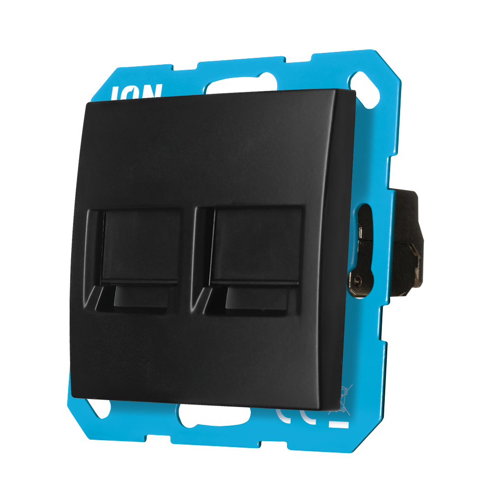 ION Modular Jack 2-voudig met Centraalplaat E1 Mat Zwart afbeelding 3