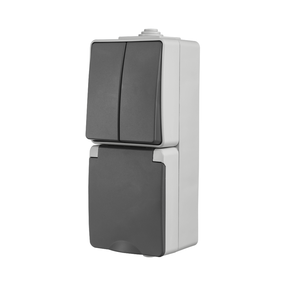 ION Opbouw Combinatie Verticaal Wandcontactdoos en Serieschakelaar IP55 Gr afbeelding 4