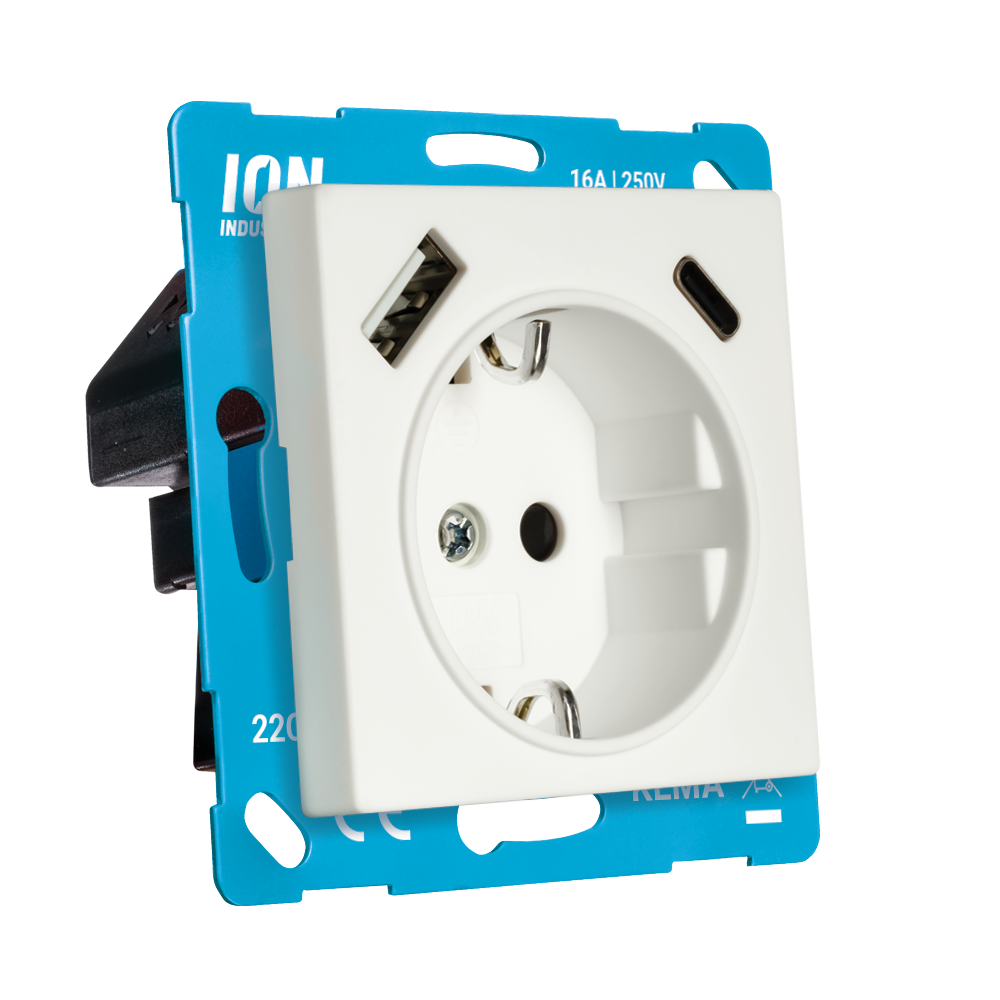 ION Wandcontactdoos RA USB A + USB C met aanraakbeveiliging V1/J1 Mat Alpin Wit afbeelding 2