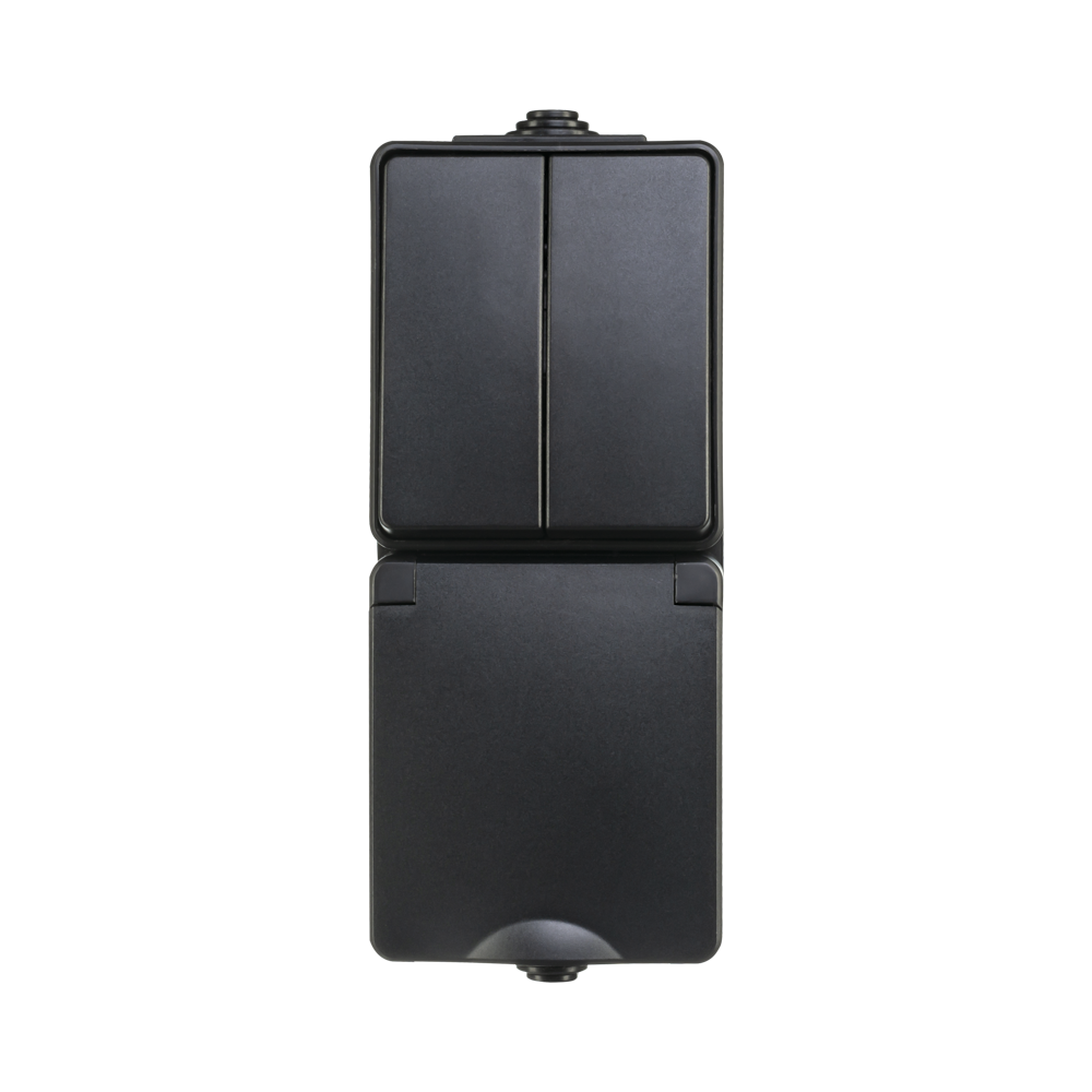 ION Opbouw Combinatie Verticaal Wandcontactdoos en Serieschakelaar IP55 Zw afbeelding 1