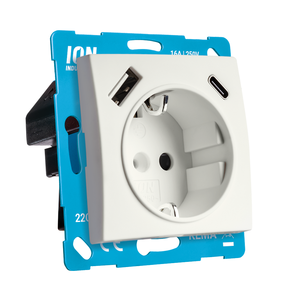 ION Wandcontactdoos RA USB A + USB C met Aanraakbeveiliging E1 Mat Alpin W afbeelding 2