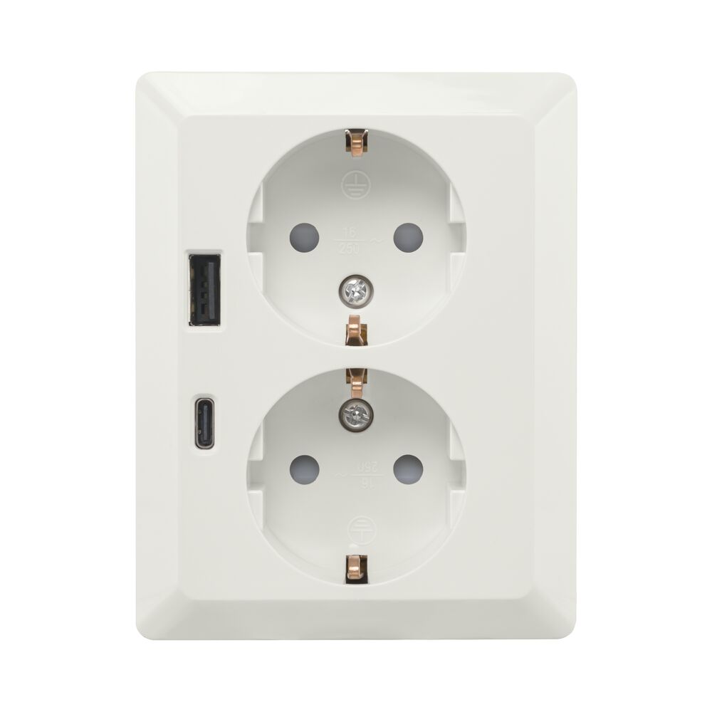 ION Wandcontactdoos Half Opbouw 2-voudig RA USB A + USB C Alpin Wit afbeelding 2