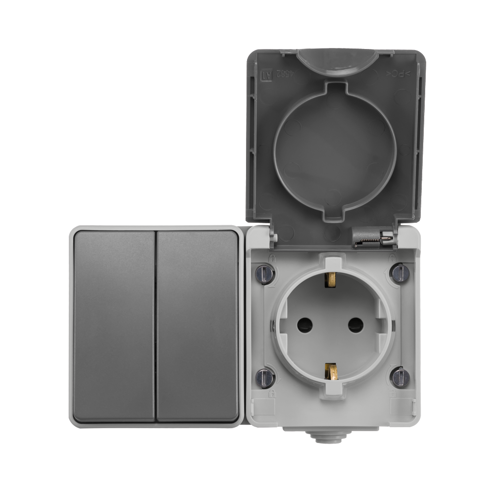 ION Opbouw Combinatie Horizontaal Wandcontactdoos en Serieschakelaar IP55 afbeelding 2