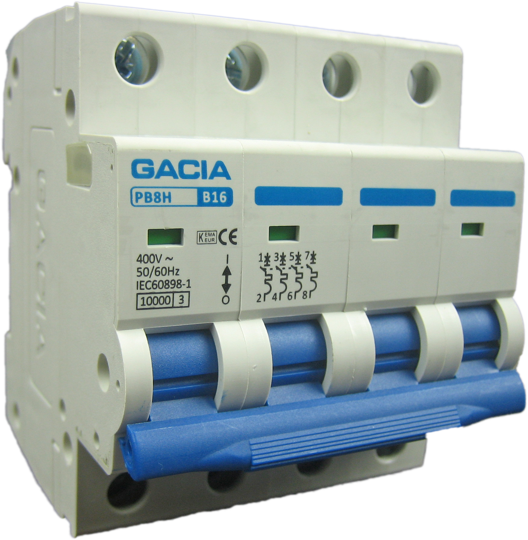 16A 3 fase-N installatieautomaat B16 4 polig B16 M80/PB8H-4 10kA  GACIA krachtstroom