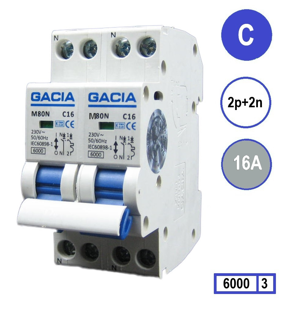GACIA M80N-2P2N-C16 inst. 2p+2n C16 6kA (36mm) afbeelding 1
