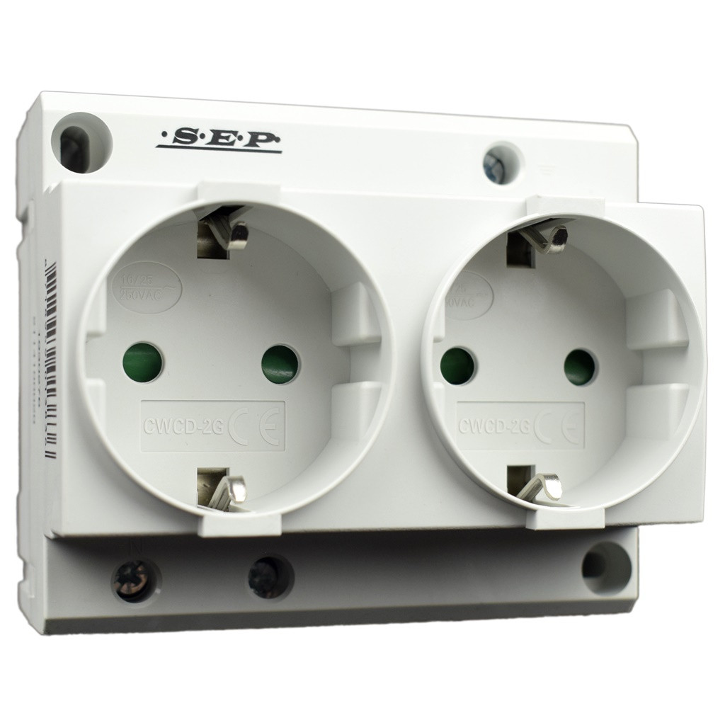 DIN rail dubbel stopcontact 2p+PE SEP CWCD-2G voor in groepenkast of schakelkast afbeelding 3