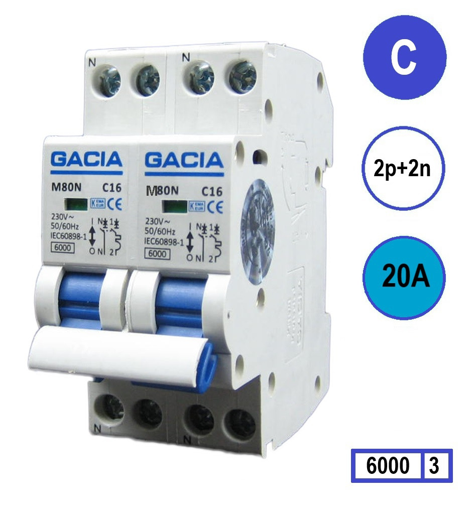 GACIA M80N-2P2N-C20 inst. 2p+2n C20 6kA (36mm)