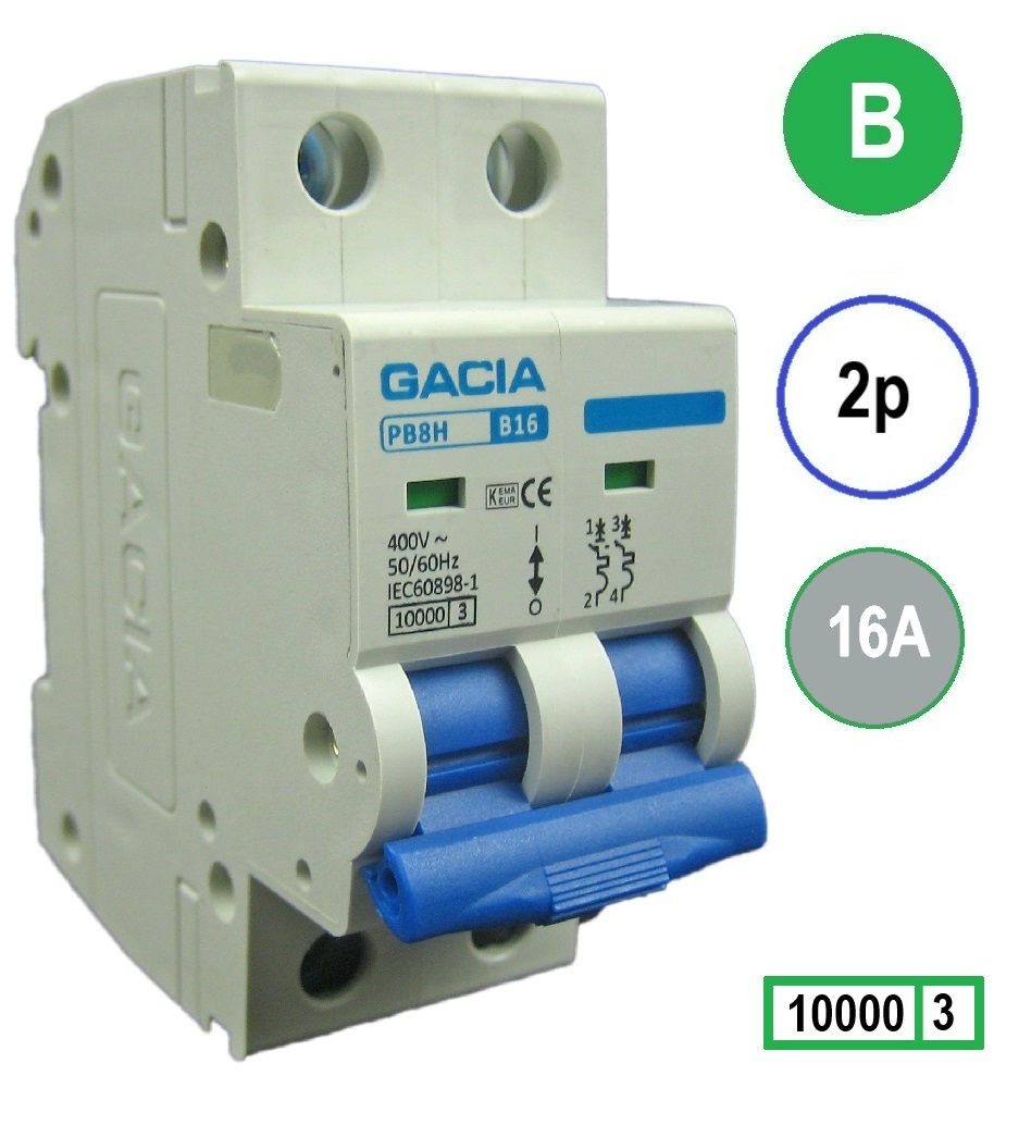 GACIA installatieautomaat M80/PB8H-2B16 2p B16 10kA