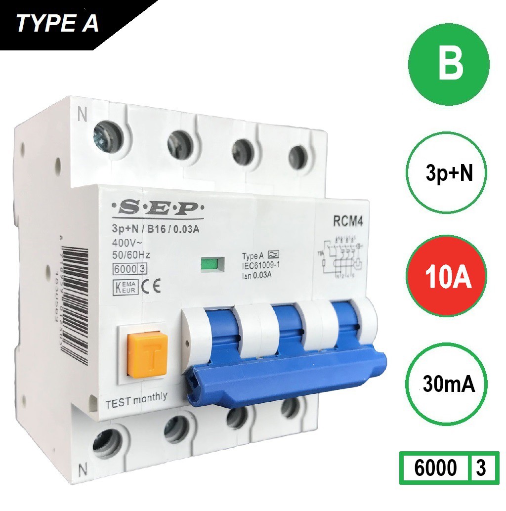 10A 30mA Aardlekautomaat 3 polig+nul 6kA RCM4  SEP afbeelding 2
