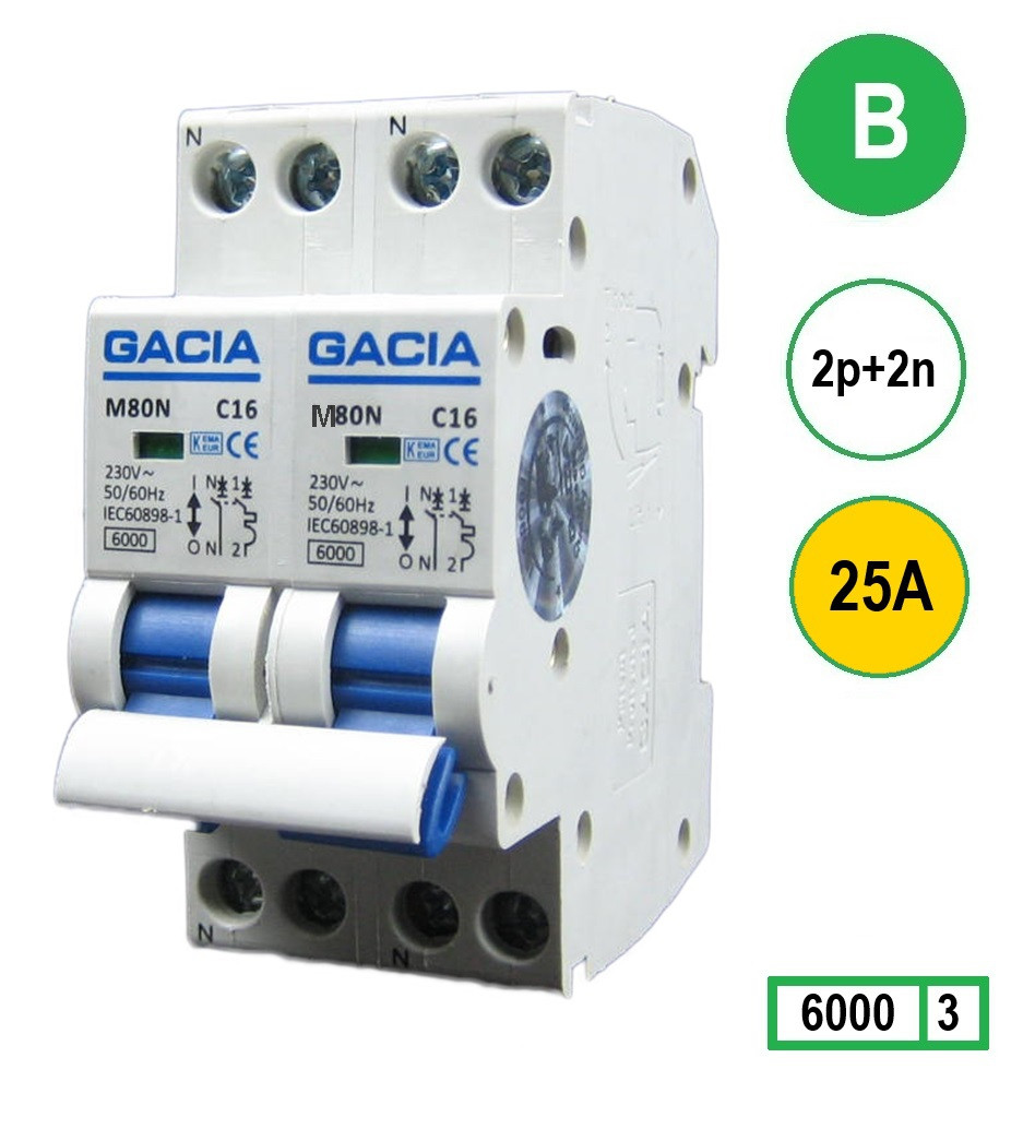 GACIA M80N-2P2N-B25 inst. 2p+2n B25 6kA (36mm) afbeelding 2