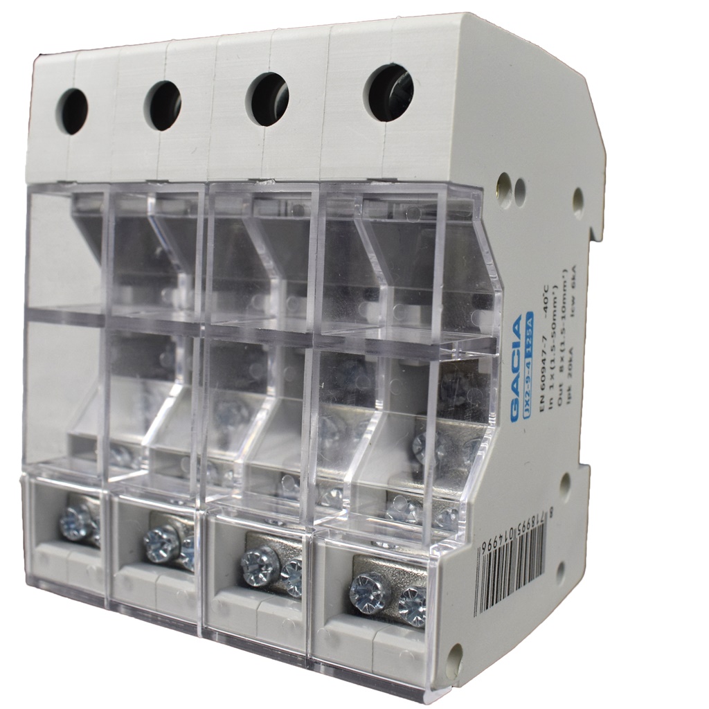 GACIA JX2-9 distirbutieblok 4p, 1x50mm2 - 8x 6mm2 (busbar) Din rail bevestiging 125A