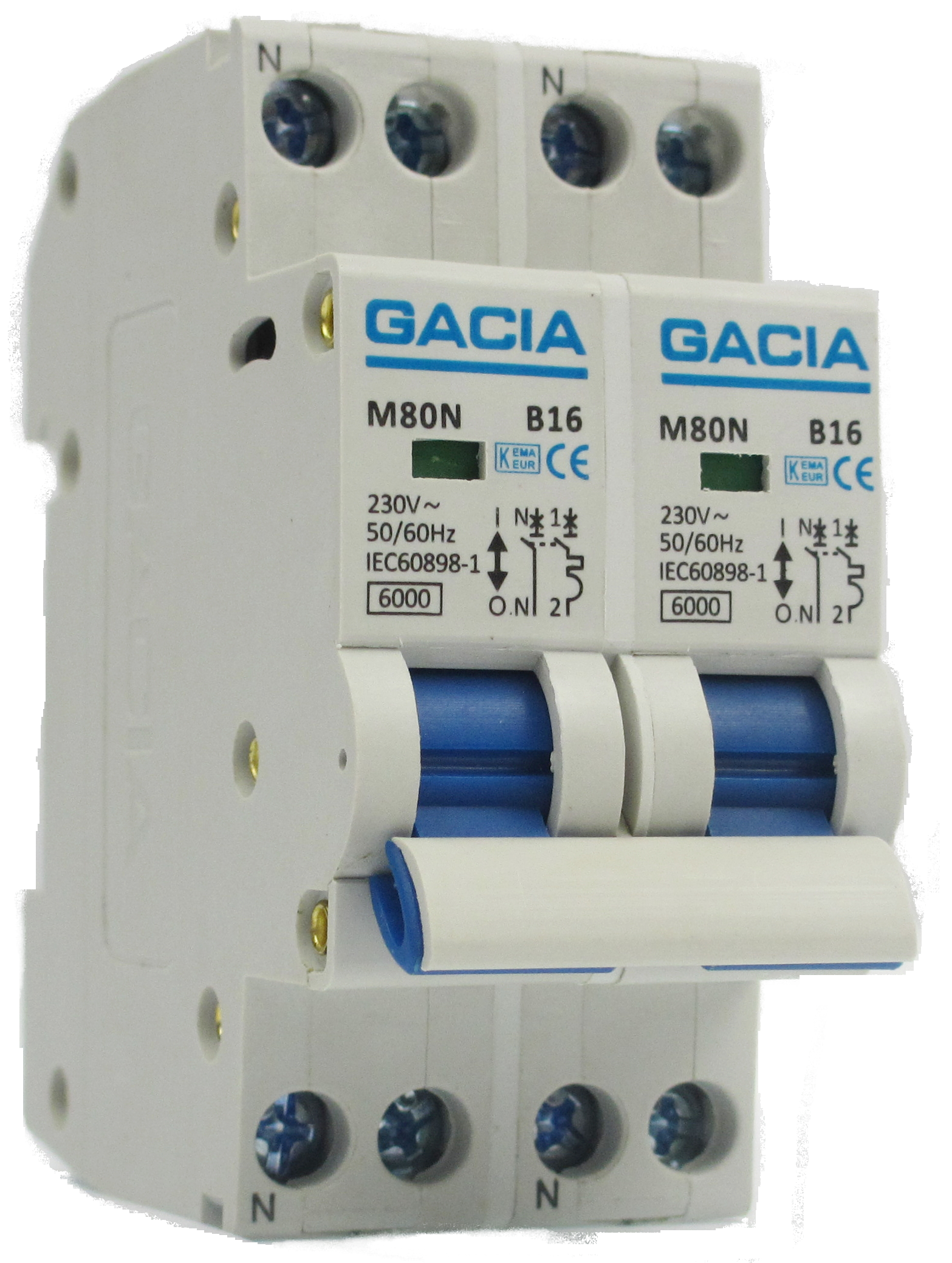 GACIA kookgroep- 2P2N B16 2x230V installatieautomaat  16A 6kA 36mm