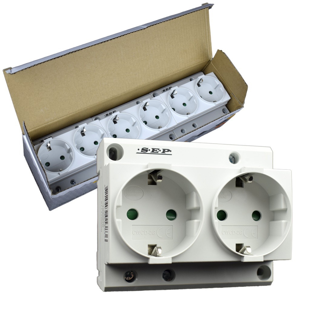 DIN rail dubbel stopcontact 2p+PE SEP CWCD-2G voor in groepenkast of schakelkast afbeelding 2