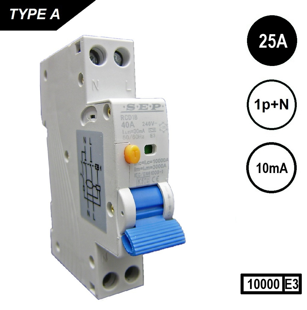 Aardlekschakelaar 10mA 25A 10KA 18mm breed Kemakeur afbeelding 3
