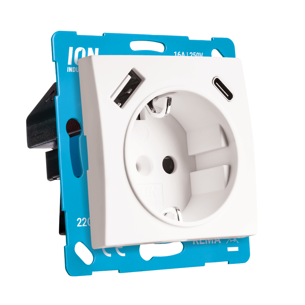 ION Wandcontactdoos RA USB A + USB C met Aanraakbeveiliging E1 Alpin Wit afbeelding 2