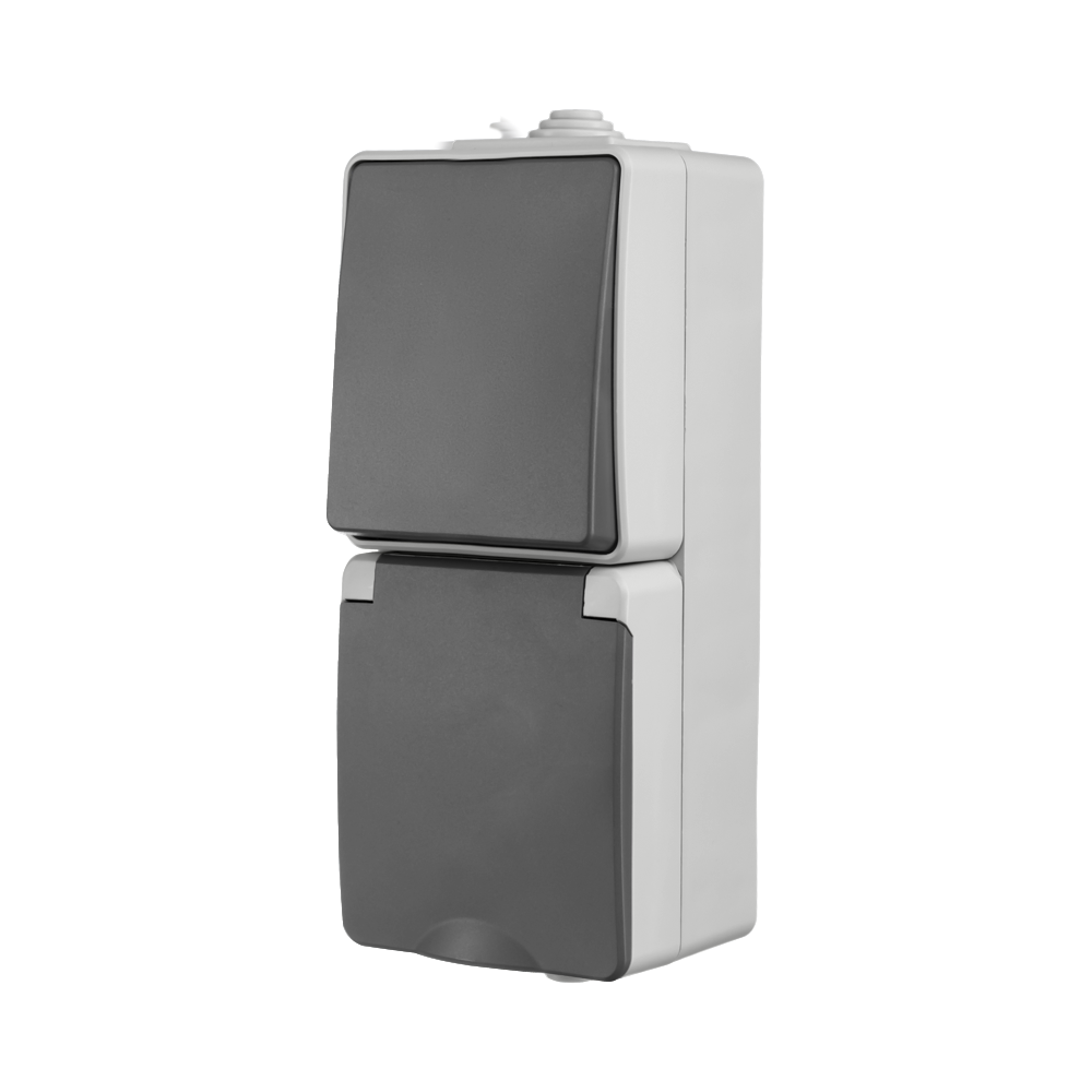 ION Opbouw Combinatie Wandcontactdoos en Wisselschakelaar IP55 Grijs afbeelding 4