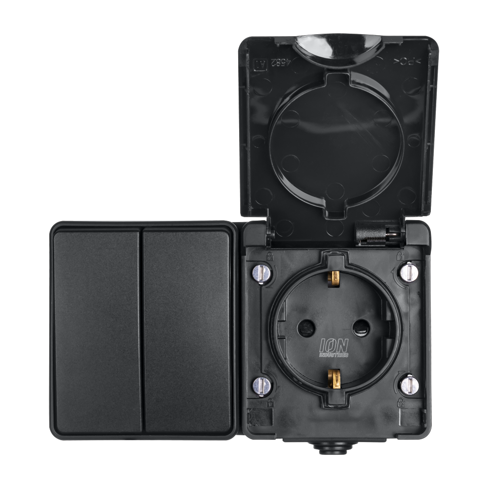 ION Opbouw Combinatie Horizontaal Wandcontactdoos en Serieschakelaar IP55 afbeelding 2