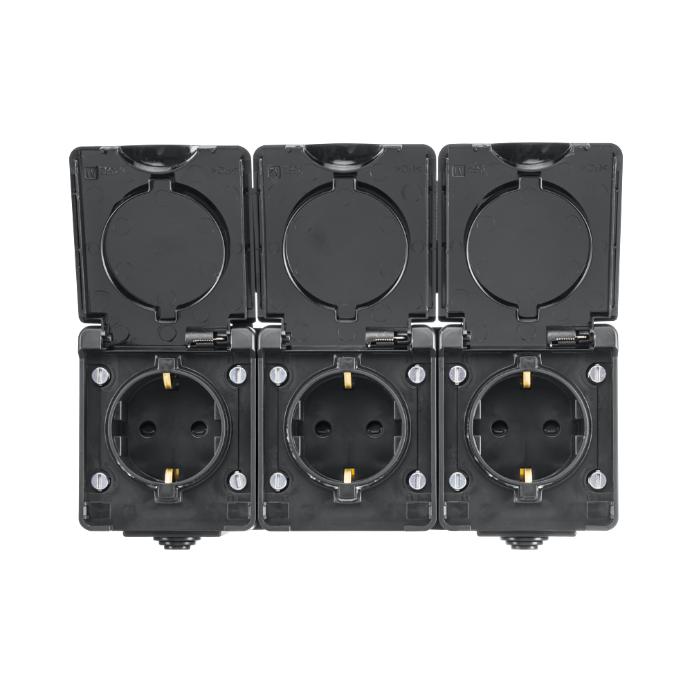 ION Opbouw Wandcontactdoos 3-voudig IP55 Zwart afbeelding 2