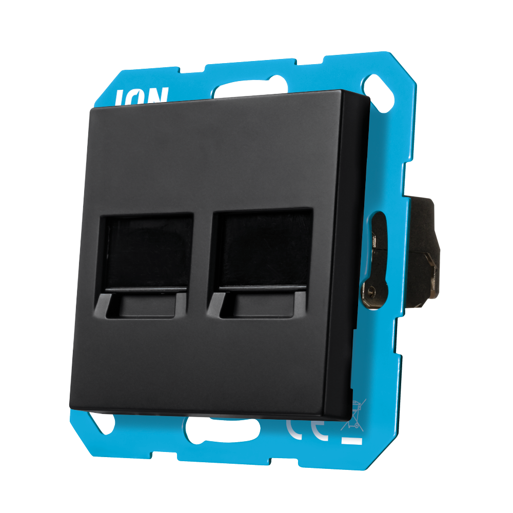 ION Modular Jack 2-voudig met Centraalplaat V1/J1 Mat Zwart afbeelding 3