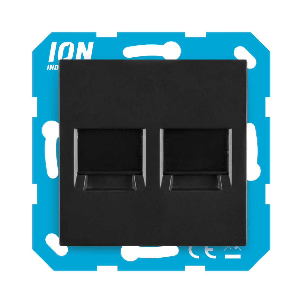 ION Modular Jack 2-voudig met Centraalplaat E1 Mat Zwart afbeelding 1