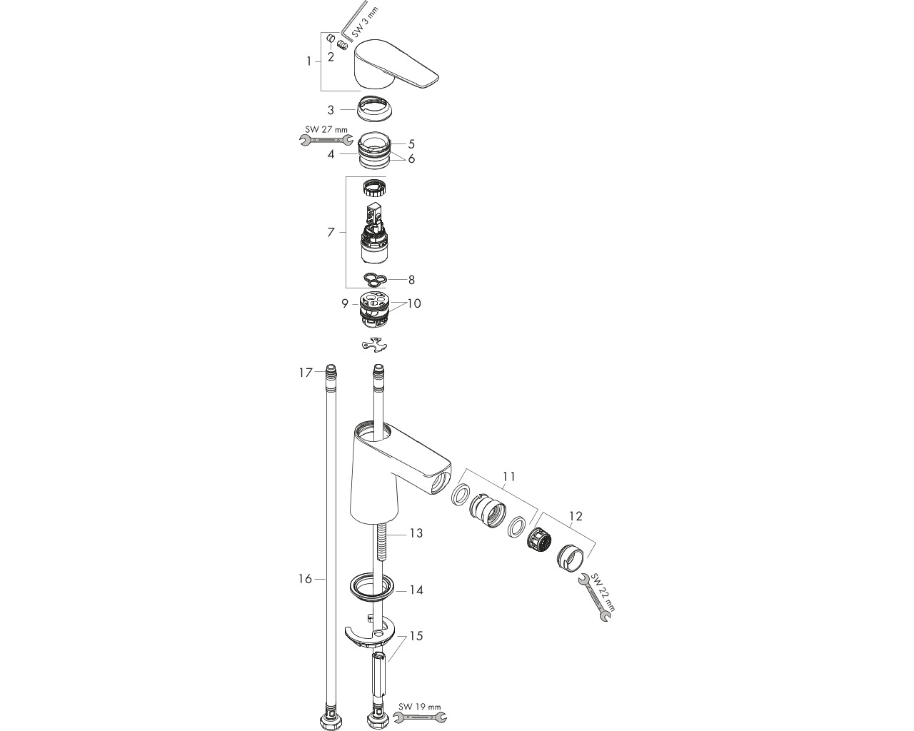 hansgrohe talis e eengreeps bidetmengkraan met pushopen afbeelding 2