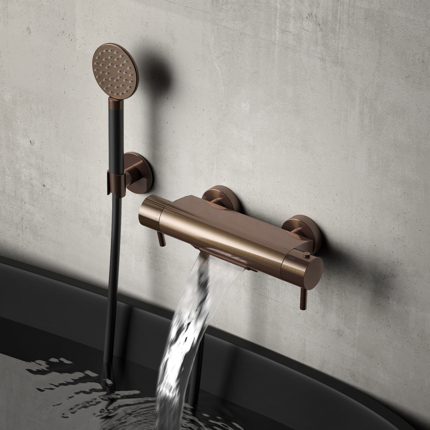 Hotbath thermostatische badmengkraan met cascade uitloop geborsteld koper pvd afbeelding 5