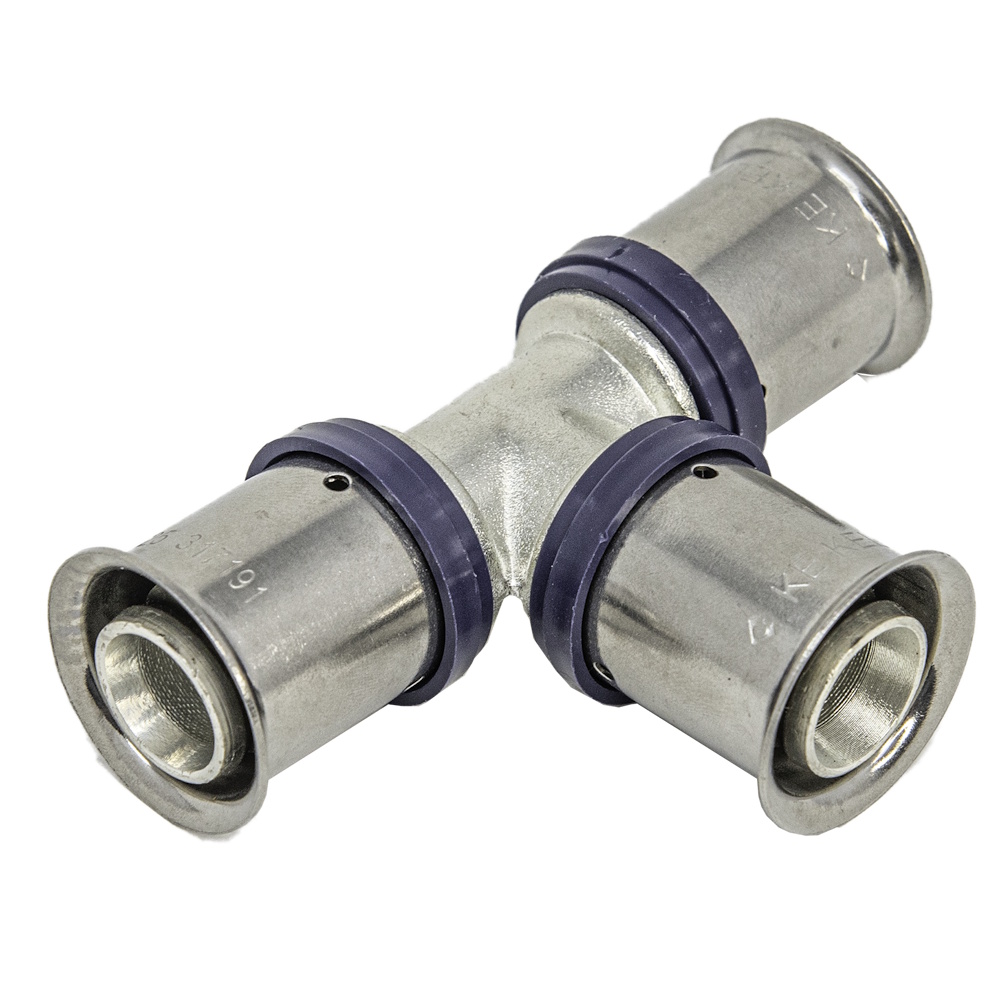 Kekelit KELOX KMU440 Pers T-stuk 16 mm - messing met steunhulzen met O-ringen en RVS pershulzen