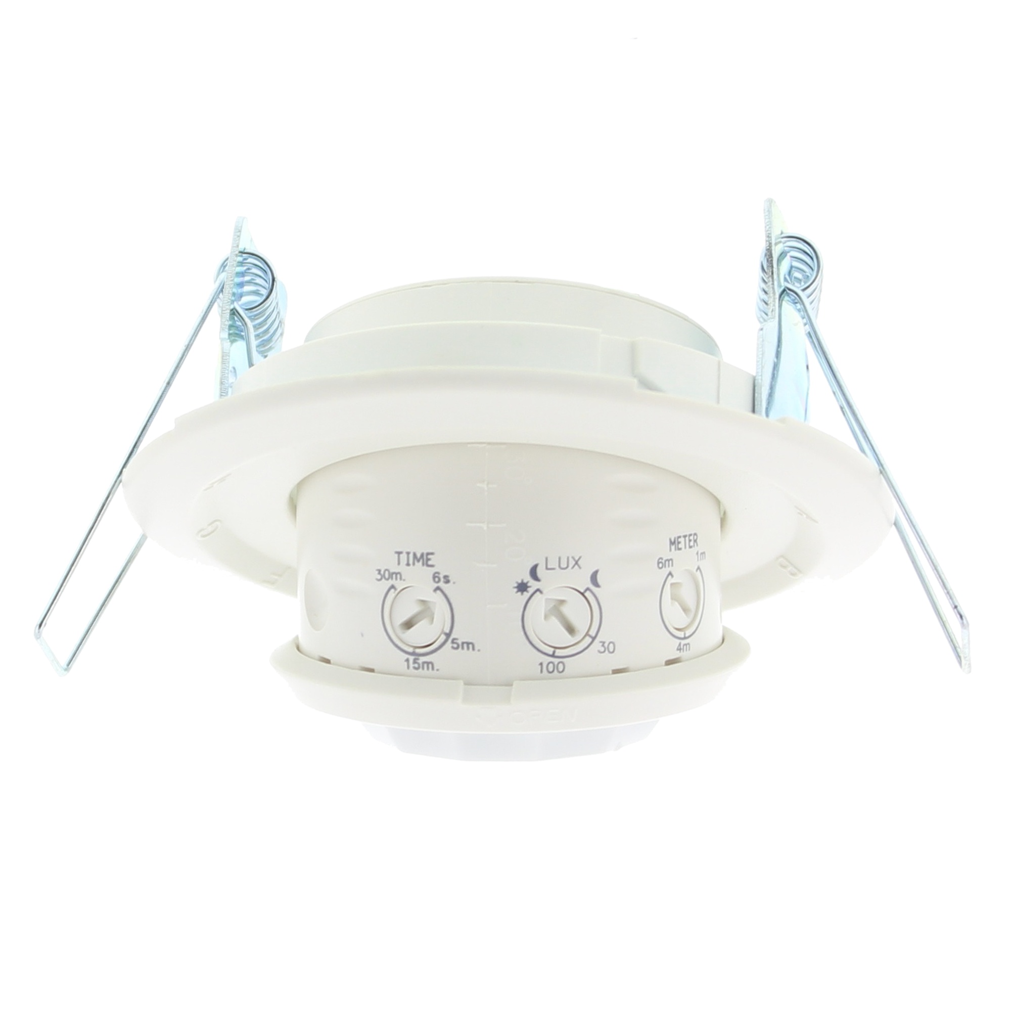 Klemko Aanwezigheidsmelder PIR 230V instelbaar 360° (30m²) 1x NO 2000W IP40 inbouw wit PLF-IB-PIR/1U