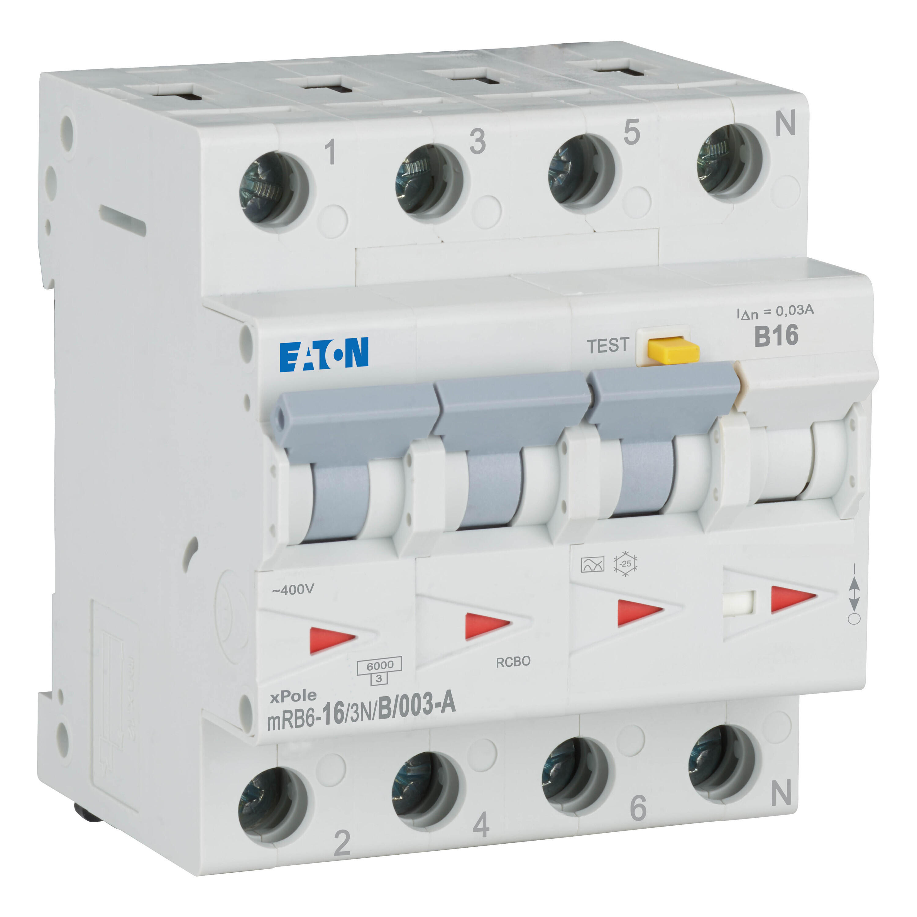 Eaton xPole Aardlekautomaat 4-polig 16A/30mA B-karakteristiek 6kA mRB6-16/3N/B/003-A