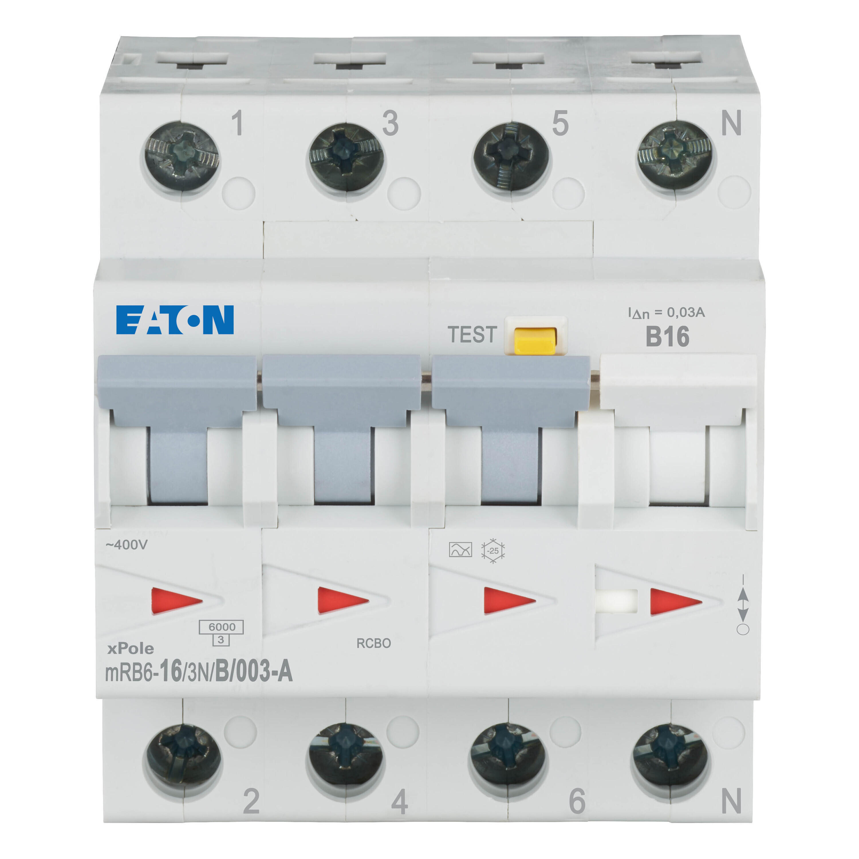 Eaton xPole Aardlekautomaat 4-polig 16A/30mA B-karakteristiek 6kA mRB6-16/3N/B/003-A