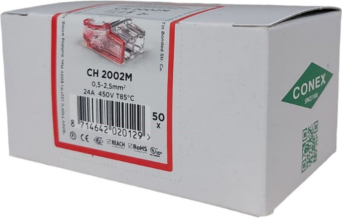Conex Lasklem 2v 2,5mm² rood CH2002M