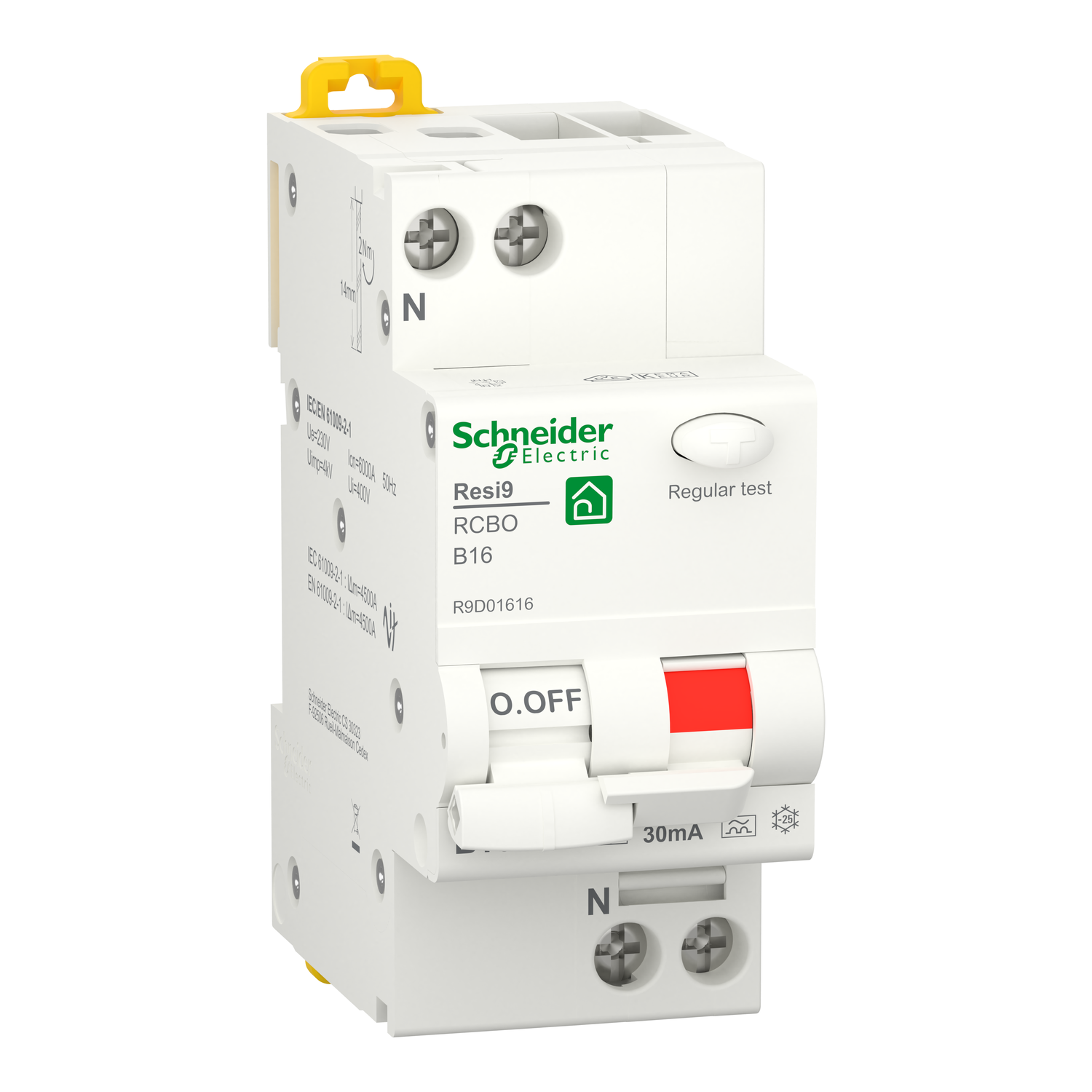Schneider Resi9 Aardlekautomaat 1-polig+N 16A/30mA B-karakteristiek 6kA R9D01616 afbeelding 2