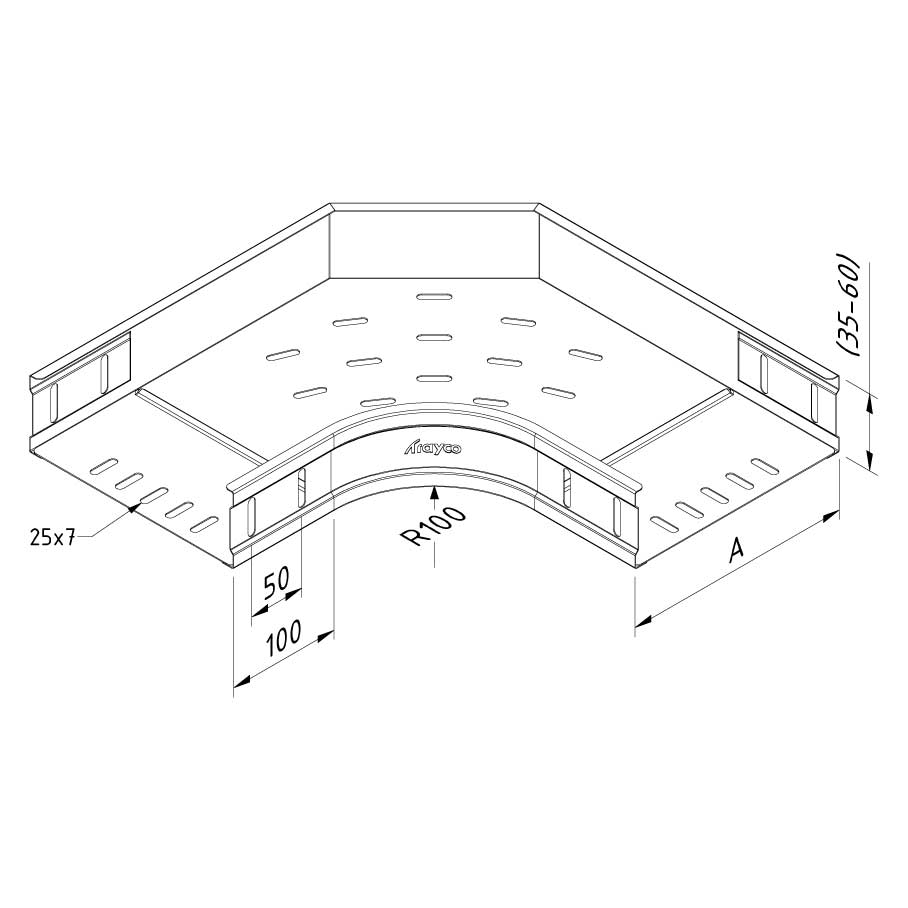Bochtstuk 90gr 150mm zwart structuur voor kabelgoot 150mm zwart