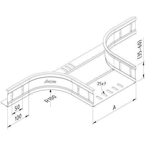 Aftakstuk 100mm kabelgoot 10082BS zwart structuur Trayco