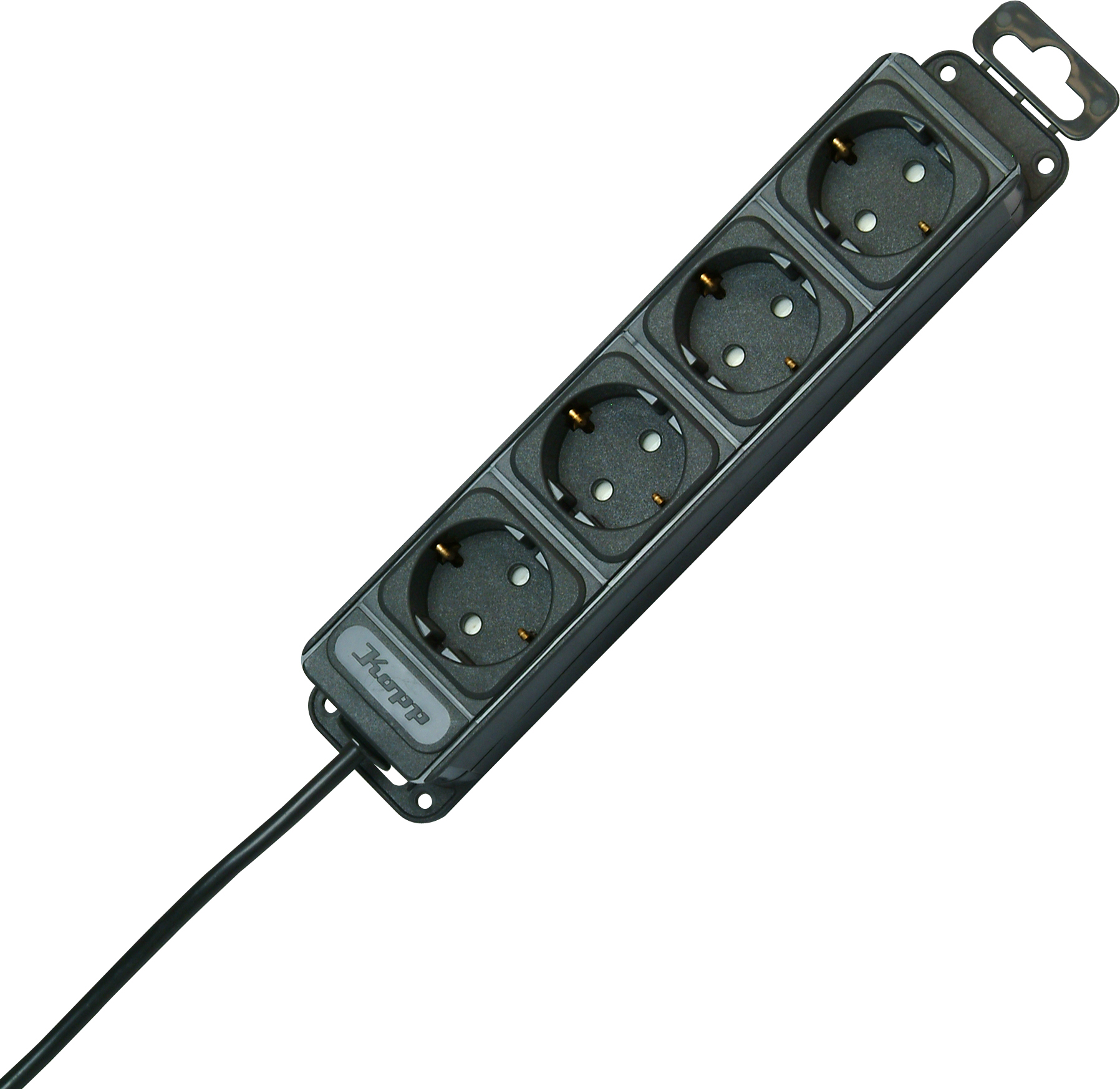 Kopp haakse stekkerdoos 4 stopcontacten kinderveilig antraciet