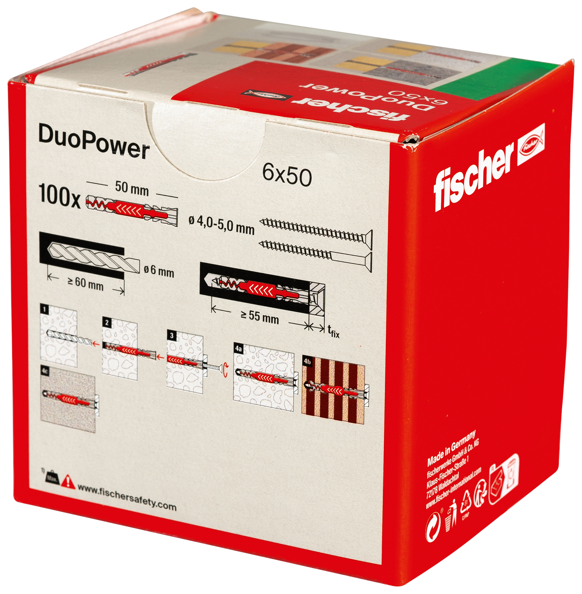 Fischer DuoPower Plug universeel ø6x50mm+rand nylon grijs/rood (doos 100st) DUOPOWER 6X50 afbeelding 3
